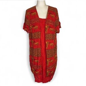 Vintage 80s 90s John Roberts Woman Size L XL Elephant Print Layered Dress